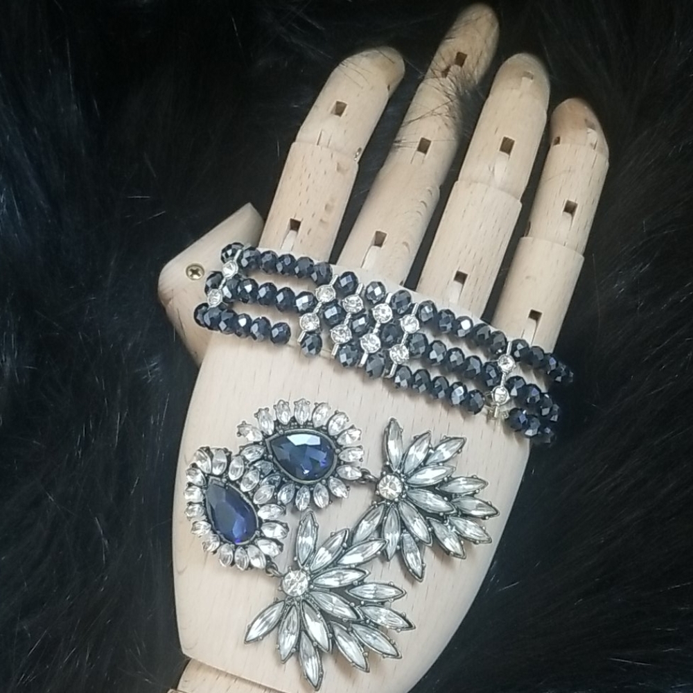 jet bead and rhinestone bracelet